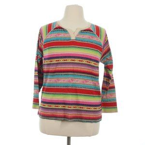 Chaps Women's Red Sport Southwest Aztec Long Sleeve Henley Shirt Top